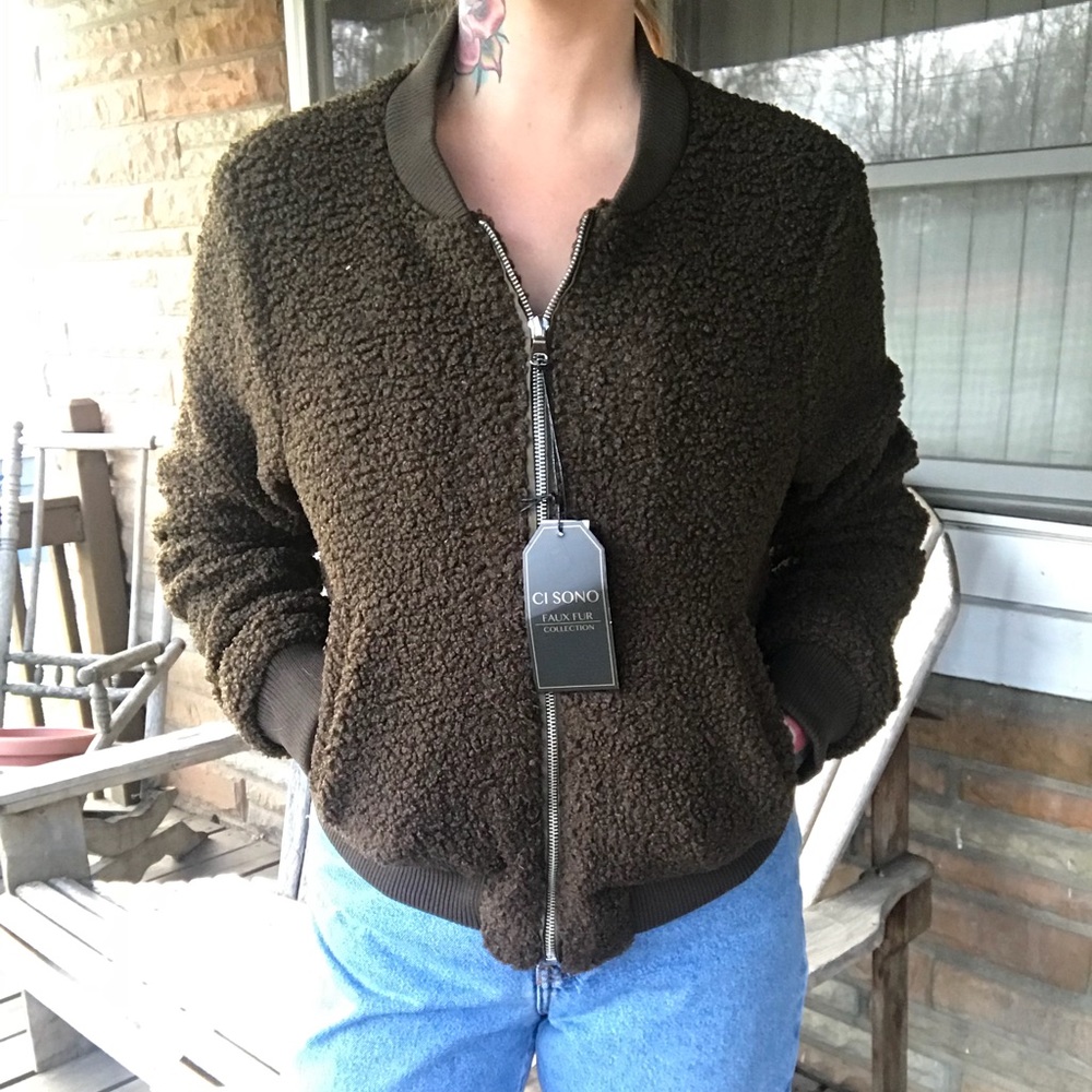 Faux fur bomber jacket